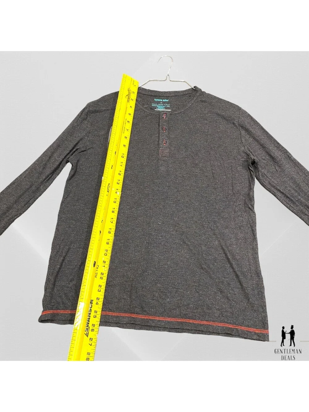 Tommy John Lounge Henley Long Sleeve Shirt Pajama Top Gray Loungewear Mens S Rib